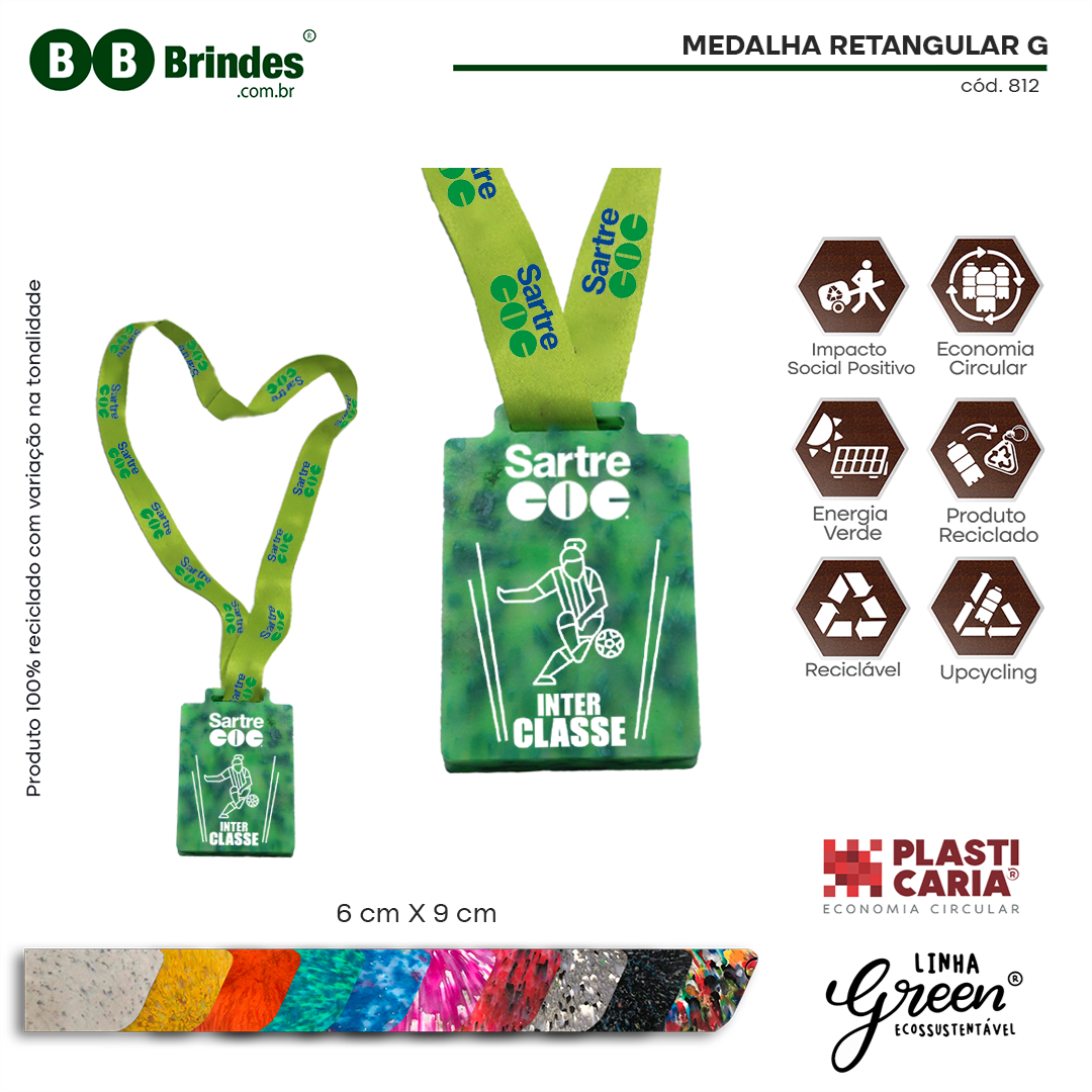 Imagem de Medalha Retangular Ecológica G (6x9cm) PLASTICARIA